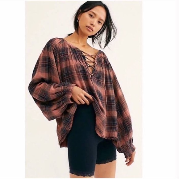 Free People Tops - Free People Cloudbreaker Plaid Tunic Rose S